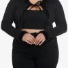 Social Collision Black Faux Fur Tie-Front Girls Cardigan Plus Size