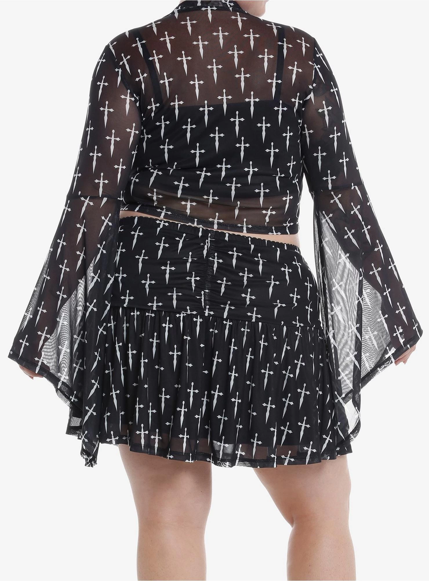 Social Collision Daggers Mesh Mock Neck Girls Twofer Top Plus Size - Image 3