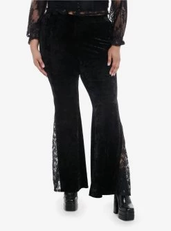 Black Velvet Lace Bell Bottom Leggings Plus Size