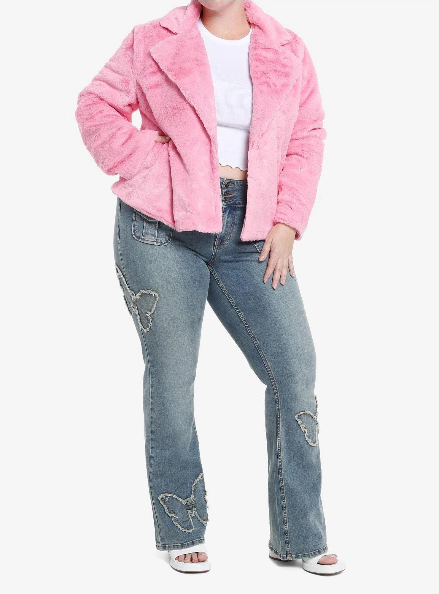 Sweet Society Pink Faux Fur Crop Girls Coat Plus Size - Image 2