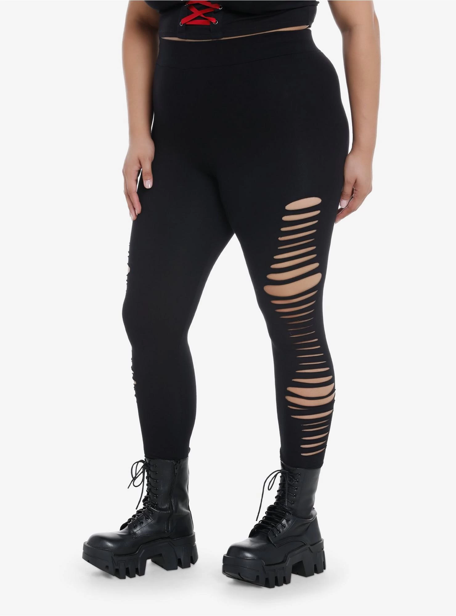 Social Collision Black Side Shredded Leggings Plus Size - Image 3