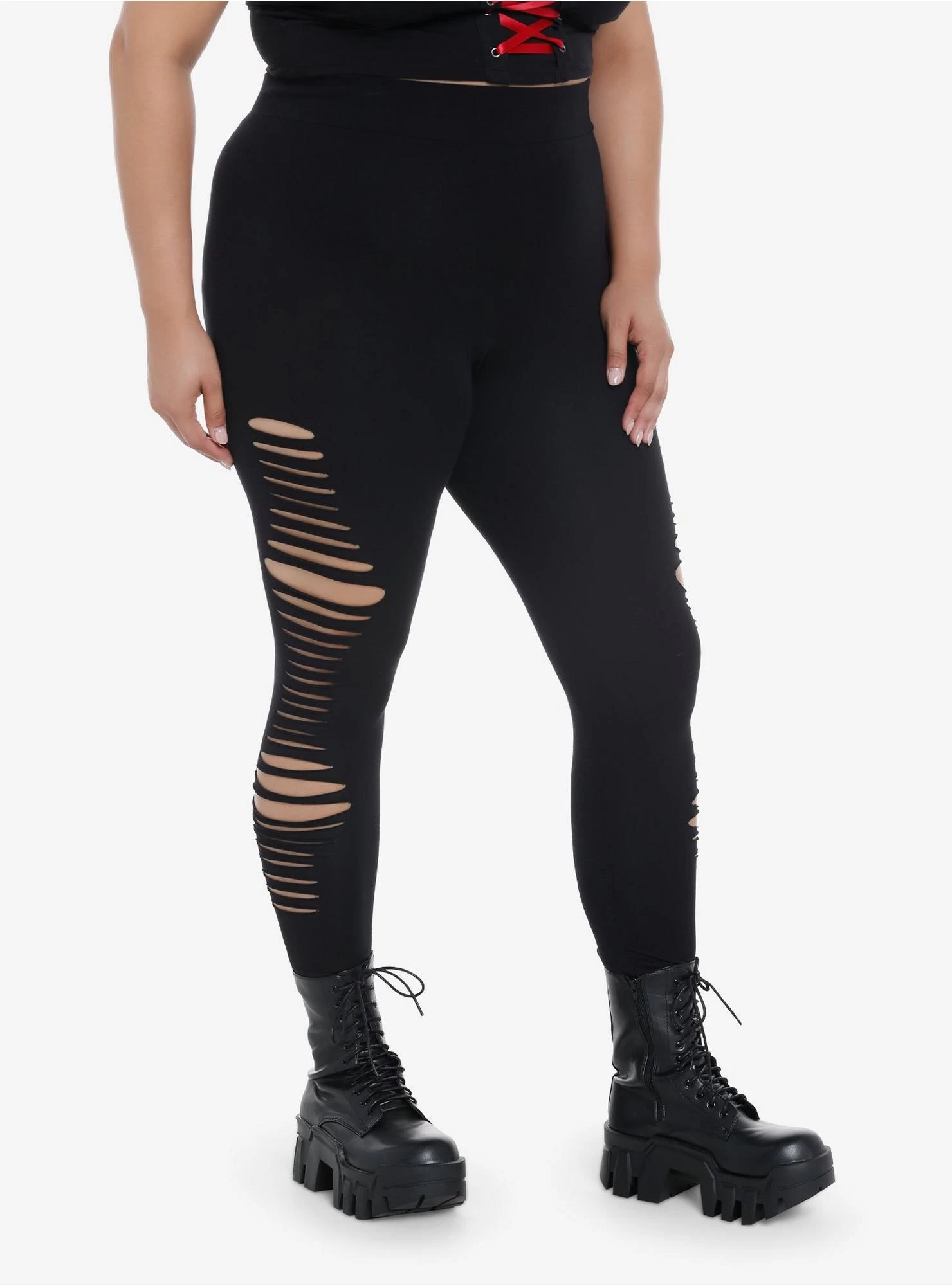 Social Collision Black Side Shredded Leggings Plus Size - Image 4