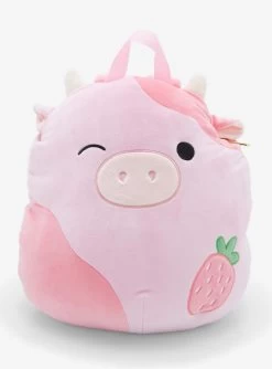 Squishmallows Strawberry Cow Plush Backpack